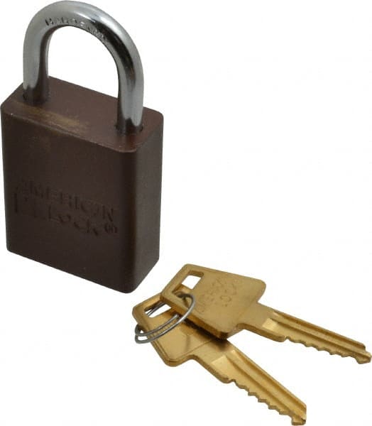 American Lock - Keyed Alike Conductive Lockout Padlock - 1" Shackle Clearance, 1/4" Shackle Diam, 1.8" Body Height x 1-1/2" Body Width, Brown, 5 Pins - Exact Tooling