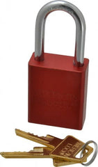 American Lock - Keyed Alike Conductive Lockout Padlock - 1-1/2" Shackle Clearance, 1/4" Shackle Diam, 1.8" Body Height x 1-1/2" Body Width, Red, 5 Pins - Exact Tooling