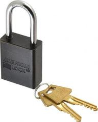 American Lock - Keyed Alike Conductive Lockout Padlock - 1-1/2" Shackle Clearance, 1/4" Shackle Diam, 1.8" Body Height x 1-1/2" Body Width, Black, 5 Pins - Exact Tooling