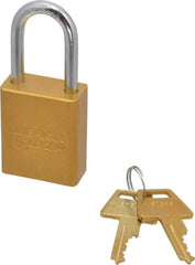 American Lock - Keyed Different Conductive Lockout Padlock - 1-1/2" Shackle Clearance, 1/4" Shackle Diam, 1.8" Body Height x 1-1/2" Body Width, Yellow, 5 Pins - Exact Tooling