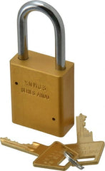 American Lock - Keyed Alike Conductive Lockout Padlock - 1-1/2" Shackle Clearance, 1/4" Shackle Diam, 1.8" Body Height x 1-1/2" Body Width, Yellow, 5 Pins - Exact Tooling