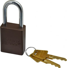 American Lock - Keyed Different Conductive Lockout Padlock - 1-1/2" Shackle Clearance, 1/4" Shackle Diam, 1.8" Body Height x 1-1/2" Body Width, Brown, 5 Pins - Exact Tooling