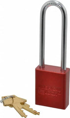 American Lock - Keyed Different Conductive Lockout Padlock - 3" Shackle Clearance, 1/4" Shackle Diam, 1.8" Body Height x 1-1/2" Body Width, Red, 5 Pins - Exact Tooling