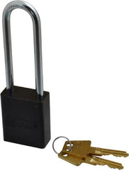 American Lock - Keyed Alike Conductive Lockout Padlock - 3" Shackle Clearance, 1/4" Shackle Diam, 1.8" Body Height x 1-1/2" Body Width, Black, 5 Pins - Exact Tooling