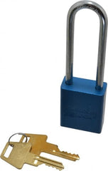 American Lock - Keyed Different Conductive Lockout Padlock - 3" Shackle Clearance, 1/4" Shackle Diam, 1.8" Body Height x 1-1/2" Body Width, Blue, 5 Pins - Exact Tooling