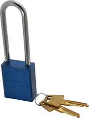 American Lock - Keyed Alike Conductive Lockout Padlock - 3" Shackle Clearance, 1/4" Shackle Diam, 1.8" Body Height x 1-1/2" Body Width, Blue, 5 Pins - Exact Tooling