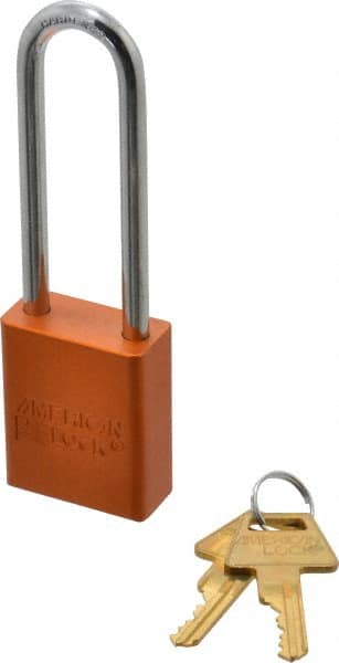 American Lock - Keyed Different Conductive Lockout Padlock - 3" Shackle Clearance, 1/4" Shackle Diam, 1.8" Body Height x 1-1/2" Body Width, Orange, 5 Pins - Exact Tooling
