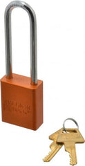 American Lock - Keyed Different Conductive Lockout Padlock - 3" Shackle Clearance, 1/4" Shackle Diam, 1.8" Body Height x 1-1/2" Body Width, Orange, 5 Pins - Exact Tooling