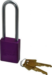 American Lock - Keyed Alike Conductive Lockout Padlock - 3" Shackle Clearance, 1/4" Shackle Diam, 1.8" Body Height x 1-1/2" Body Width, Purple, 5 Pins - Exact Tooling