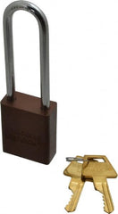 American Lock - Keyed Different Conductive Lockout Padlock - 3" Shackle Clearance, 1/4" Shackle Diam, 1.8" Body Height x 1-1/2" Body Width, Brown, 5 Pins - Exact Tooling