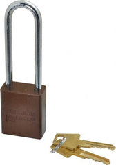 American Lock - Keyed Alike Conductive Lockout Padlock - 3" Shackle Clearance, 1/4" Shackle Diam, 1.8" Body Height x 1-1/2" Body Width, Brown, 5 Pins - Exact Tooling