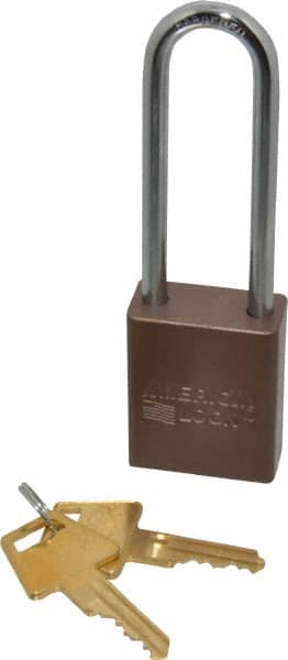American Lock - Keyed Alike Conductive Lockout Padlock - 3" Shackle Clearance, 1/4" Shackle Diam, 1.8" Body Height x 1-1/2" Body Width, Brown, 5 Pins - Exact Tooling