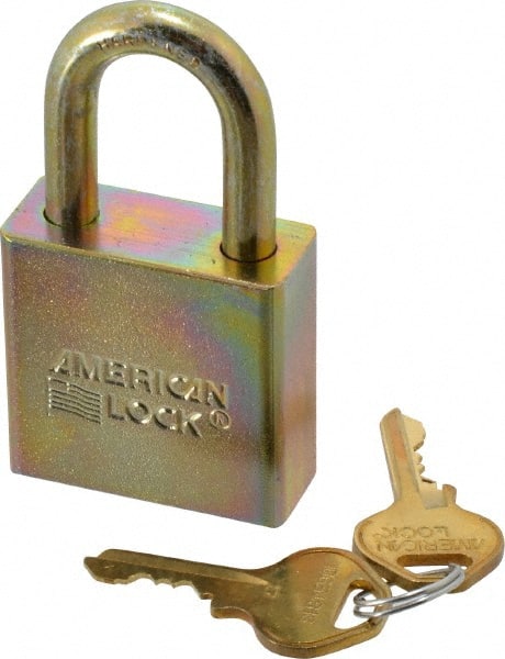 American Lock - 1-1/8" Shackle Clearance, Keyed Alike A5200GLN Padlock - 5/16" Shackle Diam, Steel, with Solid Steel Finish - Exact Tooling