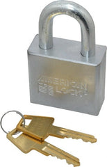 American Lock - 1-1/8" Shackle Clearance, Keyed Alike A50 Padlock - 3/8" Shackle Diam, Steel, with Solid Steel Finish - Exact Tooling