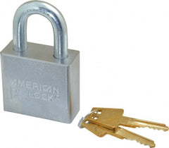 American Lock - 1-1/8" Shackle Clearance, Keyed Alike A50 Padlock - 3/8" Shackle Diam, Steel, with Solid Steel Finish - Exact Tooling