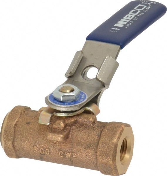 NIBCO - 1/4" Pipe, Reduced Port, Bronze Standard Ball Valve - 1 Piece, Inline - One Way Flow, FNPT x FNPT Ends, Locking Lever Handle, 600 WOG - Exact Tooling