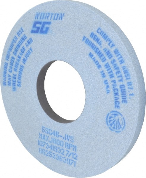 Norton - 14" Diam x 5" Hole x 1" Thick, J Hardness, 46 Grit Surface Grinding Wheel - Ceramic, Type 1, Coarse Grade, 1,800 Max RPM, Vitrified Bond, No Recess - Exact Tooling