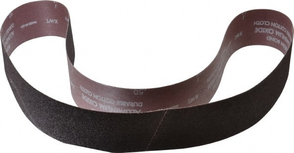 Norton - 2-1/2" Wide x 60" OAL, 50 Grit, Aluminum Oxide Abrasive Belt - Aluminum Oxide, Coarse, Coated, X Weighted Cloth Backing, Series R228 - Exact Tooling