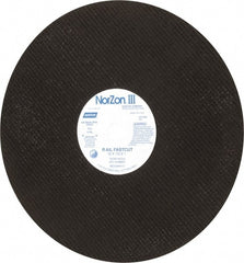 Norton - 16" 24 Grit Zirconia Alumina Cutoff Wheel - 1/8" Thick, 1" Arbor, 4,800 Max RPM, Use with Electric & Gas Powered Saws - Exact Tooling