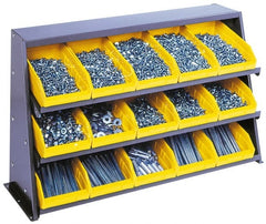 Quantum Storage - 240 Lb Capacity, 12" Deep x 36" Wide x 21" High, Steel Bench Rack - 1 Side, 24 Black Polyethylene/Polypropylene Bins - Exact Tooling