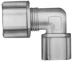 Made in USA - 3/8" Tube OD, Kynar Plastic Compression Tube Female Elbow - 3/8 NPT Pipe, 275°F Max, Plastic Grip - Exact Tooling