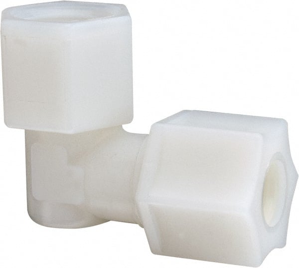 Made in USA - 3/8" Tube OD, Nylon Plastic Compression Tube Female Elbow - 3/8 NPT Pipe, 220°F Max, Plastic Grip - Exact Tooling