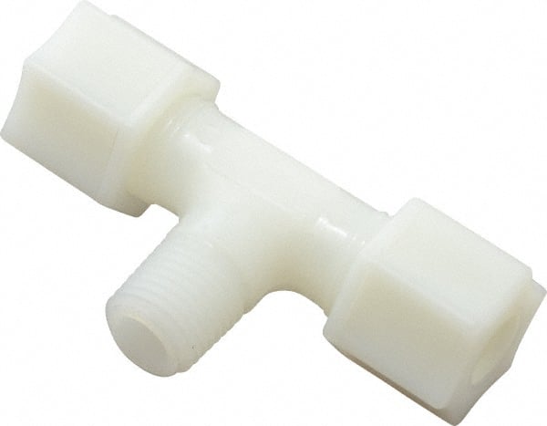 Made in USA - 3/8" Tube OD, Nylon Plastic Compression Tube Male Branch Tee - 1/4 NPT Pipe, 220°F Max, Plastic Grip - Exact Tooling