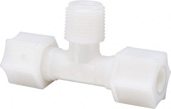 Made in USA - 3/8" Tube OD, Nylon Plastic Compression Tube Male Branch Tee - 3/8 NPT Pipe, 220°F Max, Plastic Grip - Exact Tooling