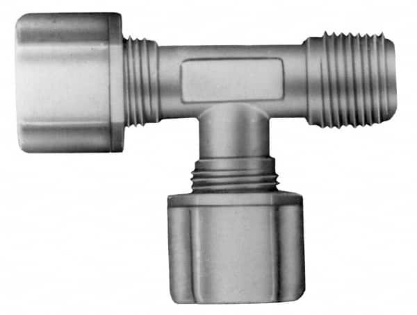 Made in USA - 1/4" Tube OD, Kynar Plastic Compression Tube Male Run Tee - 1/4 NPT Pipe, 275°F Max, Plastic Grip - Exact Tooling