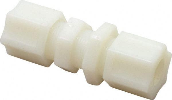Made in USA - 1/2" Tube OD, Nylon Plastic Compression Tube Bulkhead Union - 220°F Max, Plastic Grip - Exact Tooling