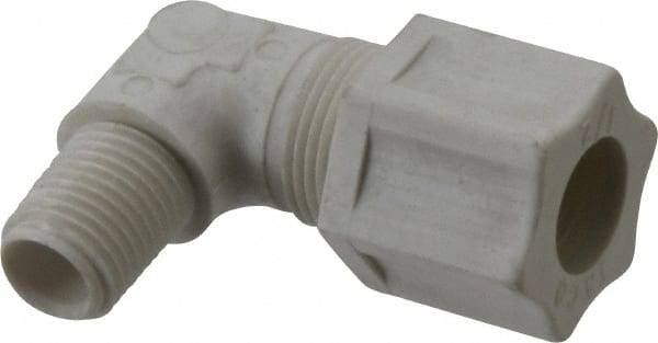 Made in USA - 1/2" Tube OD, Polypropylene Plastic Compression Tube Male Elbow - 1/4 NPT Pipe, 215°F Max, Plastic Grip - Exact Tooling