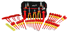 48 Piece - Insulated Tool Set with Pliers; Cutters; Nut Drivers; Screwdrivers; T Handles; Knife & Ruler in Tool Box - Exact Tooling
