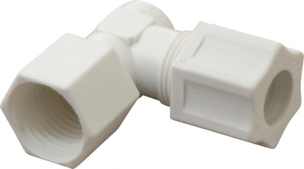 Made in USA - 1/2" Tube OD, Polypropylene Plastic Compression Tube Female Elbow - 1/2 NPT Pipe, 215°F Max, Plastic Grip - Exact Tooling
