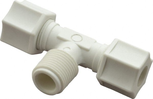 Made in USA - 3/8" Tube OD, Polypropylene Plastic Compression Tube Male Branch Tee - 3/8 NPT Pipe, 215°F Max, Plastic Grip - Exact Tooling