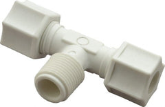Made in USA - 3/8" Tube OD, Polypropylene Plastic Compression Tube Male Branch Tee - 3/8 NPT Pipe, 215°F Max, Plastic Grip - Exact Tooling