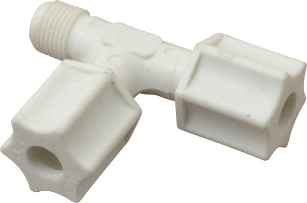 Made in USA - 1/4" Tube OD, Polypropylene Plastic Compression Tube Male Run Tee - 1/8 NPT Pipe, 215°F Max, Plastic Grip - Exact Tooling
