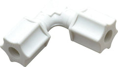 Made in USA - 1/4" Tube OD, Polypropylene Plastic Compression Tube Union Elbow - 215°F Max, Plastic Grip - Exact Tooling