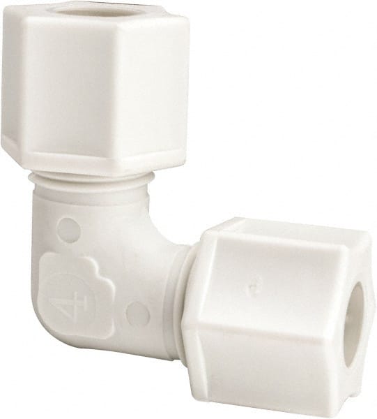 Made in USA - 3/8" Tube OD, Polypropylene Plastic Compression Tube Union Elbow - 215°F Max, Plastic Grip - Exact Tooling