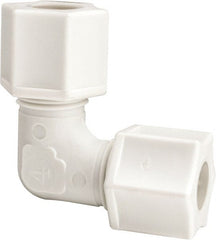Made in USA - 3/8" Tube OD, Polypropylene Plastic Compression Tube Union Elbow - 215°F Max, Plastic Grip - Exact Tooling