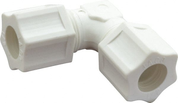 Made in USA - 1/2" Tube OD, Polypropylene Plastic Compression Tube Union Elbow - 215°F Max, Plastic Grip - Exact Tooling