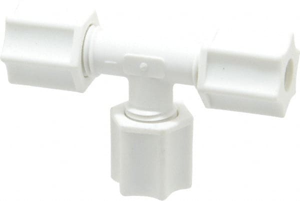Made in USA - 1/4" Tube OD, Polypropylene Plastic Compression Tube Union Tee - 215°F Max, Plastic Grip - Exact Tooling