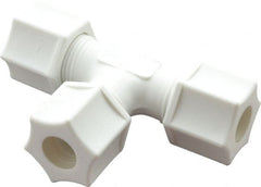 Made in USA - 3/8" Tube OD, Polypropylene Plastic Compression Tube Union Tee - 215°F Max, Plastic Grip - Exact Tooling