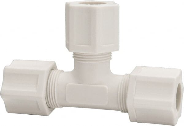 Made in USA - 1/2" Tube OD, Polypropylene Plastic Compression Tube Union Tee - 215°F Max, Plastic Grip - Exact Tooling