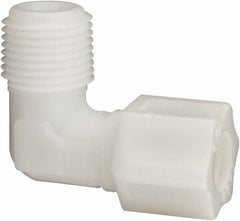 Made in USA - 1/2" Tube OD, Acetal/Celcon Plastic Compression Tube Male Elbow - 1/2 NPT Pipe, 220°F Max, Plastic Grip - Exact Tooling