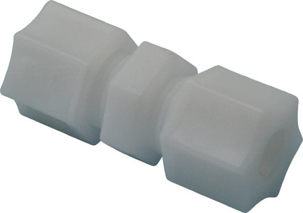 Made in USA - 3/8" Tube OD, Acetal/Celcon Plastic Compression Tube Union - 220°F Max, Plastic Grip - Exact Tooling