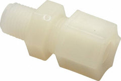 Made in USA - 3/8" Tube OD, Kynar Plastic Compression Tube Male Connector - 1/4 NPT Pipe, 275°F Max, Plastic Grip - Exact Tooling