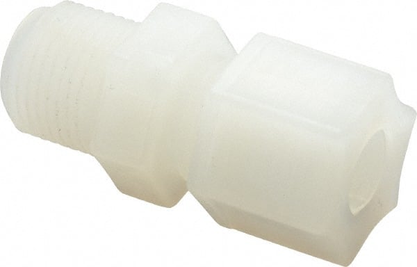 Made in USA - 3/8" Tube OD, Kynar Plastic Compression Tube Male Connector - 3/8 NPT Pipe, 275°F Max, Plastic Grip - Exact Tooling