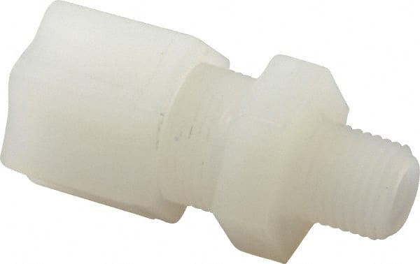 Made in USA - 1/2" Tube OD, Kynar Plastic Compression Tube Male Connector - 1/4 NPT Pipe, 275°F Max, Plastic Grip - Exact Tooling