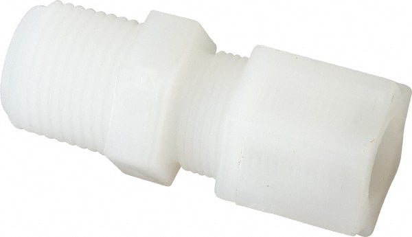 Made in USA - 1/2" Tube OD, Kynar Plastic Compression Tube Male Connector - 1/2 NPT Pipe, 275°F Max, Plastic Grip - Exact Tooling