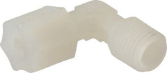 Made in USA - 1/4" Tube OD, Kynar Plastic Compression Tube Male Elbow - 1/4 NPT Pipe, 275°F Max, Plastic Grip - Exact Tooling